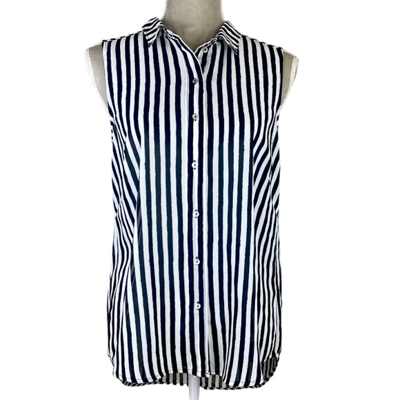 H&M Tops - H&M Sleeveless Button Down Black and White Stripe Shirt - Size 6